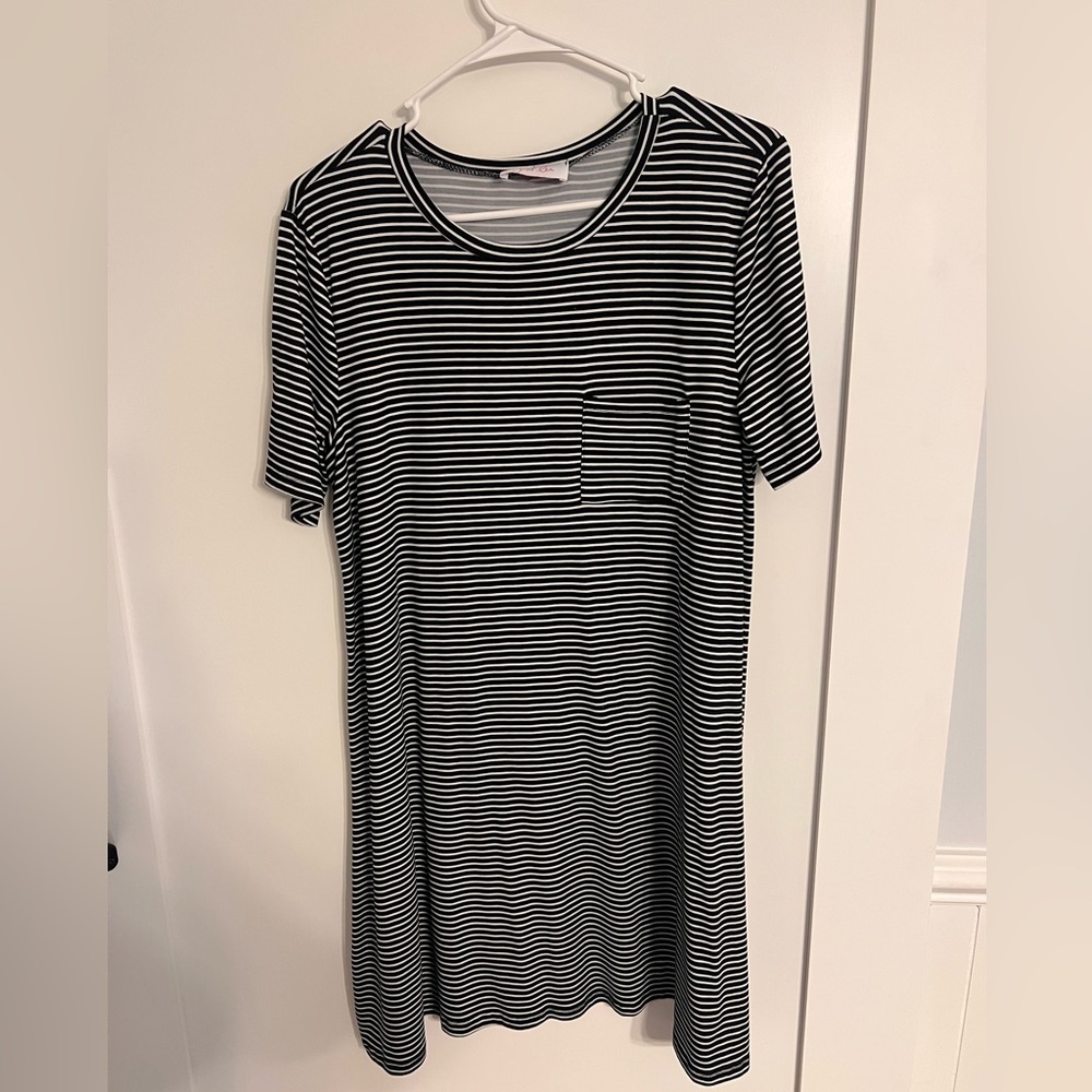 Black and white striped dress large